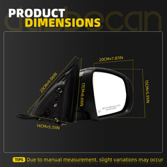 Right Passenger Side Mirror Compatible with 2014-2017 Jeep Cherokee with Power Heated Glass, Manual Folding, Black Mirror Cap Replace#CH1321374 1VF36TZZAD (5Pins)