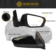 Right Passenger Side Mirror Compatible With 2018-2023 Chevy Equinox GMC Terrain with Power Heated Glass/Manual Folding/Blind Spot Light Replace# GM1321595 Black Paint Cover (8pin)