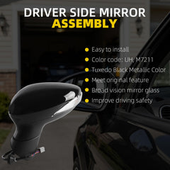 Left Driver Side Mirror Compatible with 2009-2017 Ford Fiesta with Power Heated Glass, Turn Signal, Manual Folding, Black Texture Cap Replace#FO1320458 FO1320459 (6Pins)