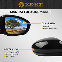 Passenger Side Mirror Compatible with 2019-2023 Nissan Altima Heated Turn Signal Manual Fold Power Adjustment Right Door Mirror 6PINS Black Replaces#963016CA0B NI1321312