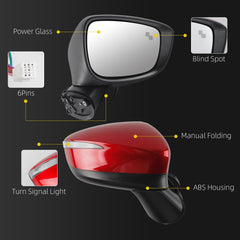 Side Mirror For Mazda CX-5 2015 2016 Blind Spot Right 6 Pins Red Passenger Side Rear View Mirror Power Glass Turn Signal Light Manual Folding Door Mirrors OE# MA1321208 CLH85707056