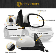 Right passenger Side Mirror Compatible with 2009-2017 Volkswagen Tiguan Side View Mirror w/Electric Heated Glass Turn Signal Manual Folding VW1321131 5N1857508Q9B9 Gloss White Cover (6 Pins)