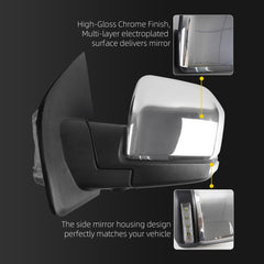 Driver Side Mirror Compatible with 15-20 Ford F150 Chrome 22pin | Electric folding Camera Memory Blind Spot Detection Turn Signal Lamp Clearnce Lamp Puddle Lamp Replaces FO1320575