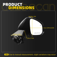 Passenger Side Mirror Compatible With 2021-2025 Toyota Sienna w/Manual Folding Power Glass Heated Blind Spot Right Door Mirror Replace#8791508040 TO1321426(6Pins) Gray