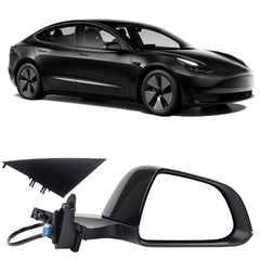Passenger Side Mirror Assembly Solid Black Compatible with 2017-2023 Tesla Model 3 Right Side Rearview Mirror with Power Adjusted/ Power Fold/ Heated Glass/ Memory Recall