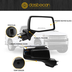 Dasbecan Passenger Side Mirror Compatible with 2019-2024 Chevy Silverado 1500 Right Mirror with Power Heated/Temp Sensor/Manual Folding Chrome Replace#GM1321583 84823219 (7 Pins)