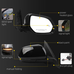 Right Passenger Side Mirror Compatible with 2018-2021 Volkswagen Atlas with Power Heated Glass, Manual Folding, Signal Light, Blind Spot Light, Black Mirror Cover Replace# VW1321177 (8Pins)