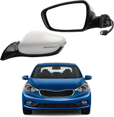 Left Driver Side Mirror Compatible With 2014 2015 2016 Kia Forte Rear view Mirror DIY Paintable With Manual Folding,Heated,Power Glass,Signal Light Replace#87610-A7210(6 Pins)
