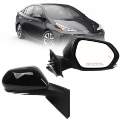 Right Passenger Side Mirror Compatible with 2016-2022 Toyota Prius with Power Heated Glass, Manual Folding, Blind Spot Light, Black Paint Replace# TO1321357 (6Pins)
