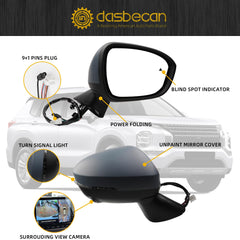 Right Passenger Side Mirror Compatible with 2022-2024 Mitsubishi Outlander Mirror with 360° Camera, Power Folding, Turn Signal, Blind Spot, Power Heated Glass Replace# 7632F022 (9+1pins)