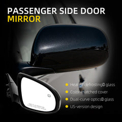 Driver Side Mirror Compatible With 2012 2013 2014 Toyota Camry Left Door Mirror with Manual Folding Power Heated Glass Replace#TO1320276 8790906411(5Pins) Black Cover