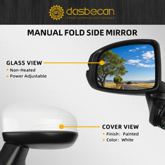 Left Side Mirror White Compatible with 2015-2020 Honda Fit 3PINS Replaces 76258-T5R-A01 76258-T5R-305