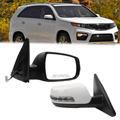 Right Passenger Side Mirror Compatible with 2011-2015 Kia Sorento with Power Heated Glass, Turn Signal Light, Manual Folding, White Mirror Cap Replace# KI1321146 (7Pins)