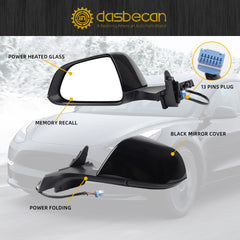 Driver Side View Mirror Assembly Solid Black Compatible with 2017-2023 Tesla Model 3 Left Side Rearview Mirror with Power Adjusted Power Fold Heated & Memory Recall