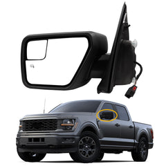 Left Driver Side Mirror Compatible with 2021-2024 Ford F150 XL/XLT/STX with Power Heated Glass, Manual Folding, Black Texture Mirror Cover (5pins)