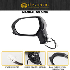 Left Driver Side Door Mirror Assembly Compatible with Toyota Camry 2018-2022 NO Heated Without Turn Signal Without Blind Spot Detection Black 3 Pins Replaces# TO1320366 87940-06800