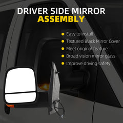 Dasbecan Side Mirror Compatible with 2008-2017 GMC Savana Chevy Express Power Heated/Electric Adjusted Glass/Intergrated Turn Light/Manual Folding, Black Texture (8pins)