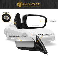 Right Passenger Side Mirror Compatible with 2003-2007 Honda Accord Door Mirrors With Manual Folding Power Glass Replace#HO1321152 Alabaster silver metallic Cover 3pins
