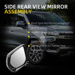 16Pins Left Driver Side Rear View Mirror Assembly Compatible with Chevrolet Suburban Tahoe GMC Yukon XL 2021-2024 Heated Power Folding with Turn Signal Light and Blind Spot Detection