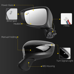 Side Mirror For Mazda CX-5 2015 2016 Blind Spot Left 7 Pins Black Driver Side Rear View Mirror Power Glass Heated Turn Signal Light Manual Folding Door Mirrors OE# KR2569181A CLH85707051