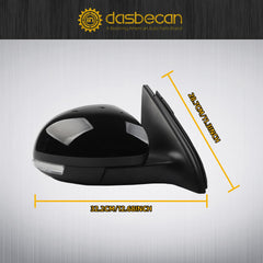 Right Passenger Side Mirror Compatible with 2009-2017 Volkswagen Tiguan Side View Mirror w/Electric Heated Glass Turn Signal Manual Folding VW1321131 5N1857508Q9B9 Gloss Black Cover (6 Pins)