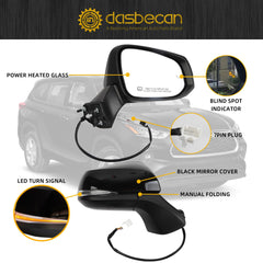 Right Passenger Side Mirror Compatible with 2020-2024 Toyota Highlander Rearview Mirror Black Cover with Blind Spot Indicator/Power Heated/Turn Signal/Manual Folding Replace#879100E370(7Pins)