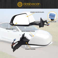 Driver Side Mirror Assembly Compatible with 2017-2023 Tesla Model 3 Left Mirror Pearl White with Power Adjusted/Power Folding/Heated & Memory Recall