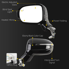 Driver Side Mirror Compatible With 2020-2026 Kia Telluride Power Heated Glass Blind Spot Turn Signal Electric Folding Left Door Mirror Replace# 87610-S9020 KI1320241 Eboy Black(10Pins)