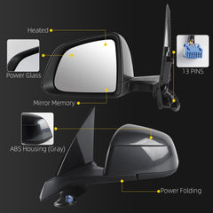 Side Mirror For 2025 2026 Tesla Model Y Juniper Gray Left 13Pin OE#213096900A,2130969-00-A Mirror Memory Power Folding Power Glass RearView Mirror Left Driver Side Door Mirror