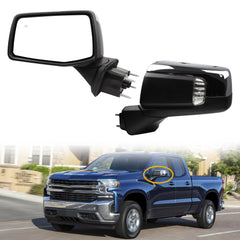Left Driver Side Mirror Compatible with 2019-2024 Chevy Silverado 1500 With Power Glass/Manual Folding/LED Turn Signal/Heated/Blind Spot Chrome Replace#GM1320680 84823221 (7 Pins)