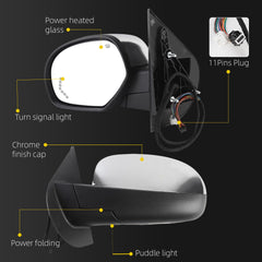 Driver Side Mirror Compatible with 07-13 Chevy Silverado 11Pin 07-13 GMC Sierra Yukon Chrome Mirror w/ Power Folding, Power Heated Glass, Turn Signal Light, Puddle Light 25831064 GM1320499