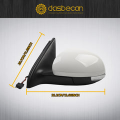 Left Driver Side Mirror Compatible with 2009-2017 Volkswagen Tiguan Side View Mirror with Electric Heated Glass Turn Signal Manual Folding VW1320131 5N1857507P9B9 Gloss White Cover (6 Pins)