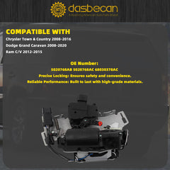 Power Door Lock Latch Actuator with Motor Compatible with Chrysler Town & Country 2008-2016, Dodge Grand Caravan 2008-2020, Ram C/V 2012-2015, Replcase# 5020768AB (Rear Right)