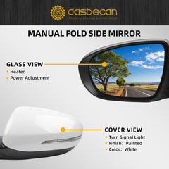 Left Driver Side Mirror Compatible with Kia Optima 2014 2015 with Power Glass | Heated | Turn Signal | Manual Folding | Painted Outside Door Mirror KI1320175 876104C501 6Pins White