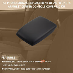 Center Console Armrest Cover Lid kit Compatible with 2008 2009 2010 2011 2012 2013 Toyota Highlander Black