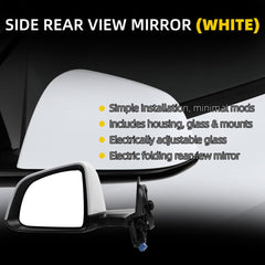 Side Rear View Mirror Compatible with 2020-2024 Tesla Model Y Power Heated Power Folding with Mirror Memory Left Driver Side #1594111-00-C 159411100C (White 13pin)