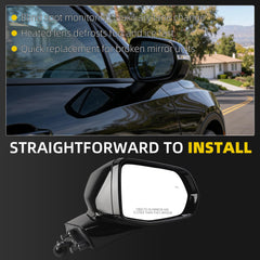Rear View Mirror Assembly Compatible with Chevy Chevrolet Blazer 2019-2025 Manual Folding Heated Power Glass Blind Spot Turn Signal Light Replace 84698494 Right Passenger Side Black(12Pins)