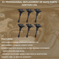 6PCS Ignition Coil Compatible with Infiniti FX35 2009-2012 M35 2009-2010 Nissan 350Z 2007-2009 Altima 2007-2012 Murano 2009-2015 22448JA10C 61050137 UF550