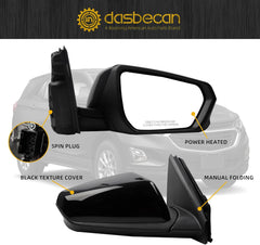 Right Passenger Side Mirror Compatible With 2018-2023 Chevy Equinox GMC Terrain Rearview Mirror With Heated Glass/Power Glass/Manual Folding Replace# GM1321560 (5pin) Black Paint