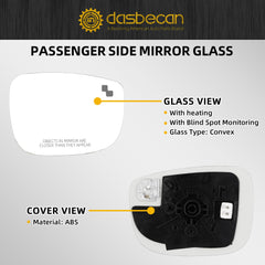 Right Passenger Side Mirror Glass Compatible with Mazda CX-5 2017-2023 CX-9 2016-2023 with Heated Blind Spot Detection Convex Glass with Backing Plate Replaces TK71-69-G1