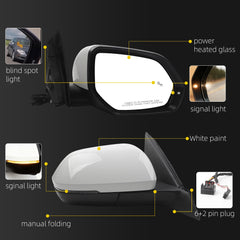 Right Passenger Side Mirror Compatible with 2018-2021 Volkswagen Atlas with Power Heated Glass, Manual Folding, Signal Light, Blind Spot Light, White Mirror Cover Replace# VW1321177 (8Pins)