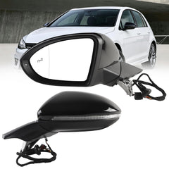 Black Driver Side Mirror Compatible with 2015-2020 VW Golf Left Mirror 6+2Pins Power Heated Glass/ Blind Spot Light/ Turn Signal/ Manual Folding Replace 5GM857507