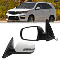 Left Driver Side Mirror Compatible with 2011-2015 Kia Sorento with Power Heated Glass, Turn Signal Light, Manual Folding, White Mirror Cap Replace# KI1320146 (7Pins)