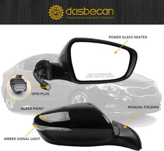 Right Passenger Side Mirror Black Compatible with 2014 2015 2016 Kia Forte Rear View Mirror With Signal Light,Heated,Power Glass Replace#87620A7210(6 Pins)