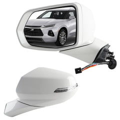 Rear View Mirror Assembly Compatible with Chevy Chevrolet Blazer 2019-2025 Manual Folding Heated Power Glass Blind Spot Turn Signal Light Replace 84698493 Left Driver Side White(14Pins)