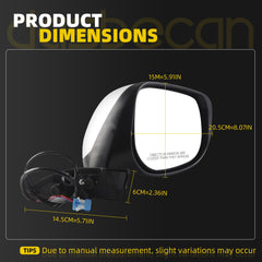 Passenger Door Side Mirror Compatible With 2009-2014 Honda Fit Right Side View Mirror with Manual Folding Power Glass Non-Heated Silver Replace# HO1321246 76208-TK6-305 76208TK6305(3 Pins)