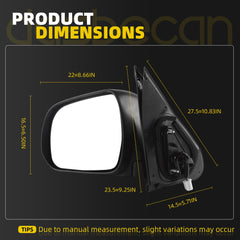 Driver Side Mirror Compatible with 2012-2015 Toyota Tacoma 3pins Black Left Mirror with Power Adjustable Glass/ Manual Folding Replace TO1320282/ 8794004200