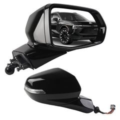 Rear View Mirror Assembly Compatible with Chevy Chevrolet Blazer 2019-2025 Manual Folding Heated Power Glass Blind Spot Turn Signal Light Replace 84698494 Right Passenger Side Black(12Pins)