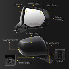 14Pins Right Passenger Side Rear View Mirror Assembly Compatible with Chevrolet Suburban Tahoe GMC Yukon XL 2021-2024 Heated Power Folding with Turn Signal Light and Blind Spot Detection