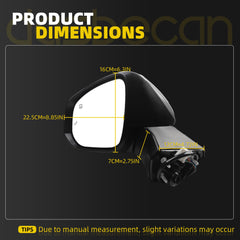 Driver Side Mirror Compatible With 2021-2025 Toyota Sienna w/Manual Folding Power Glass Heated Blind Spot Left Door Mirror Replace#TO1320426 8794008190(6Pins) Gray
